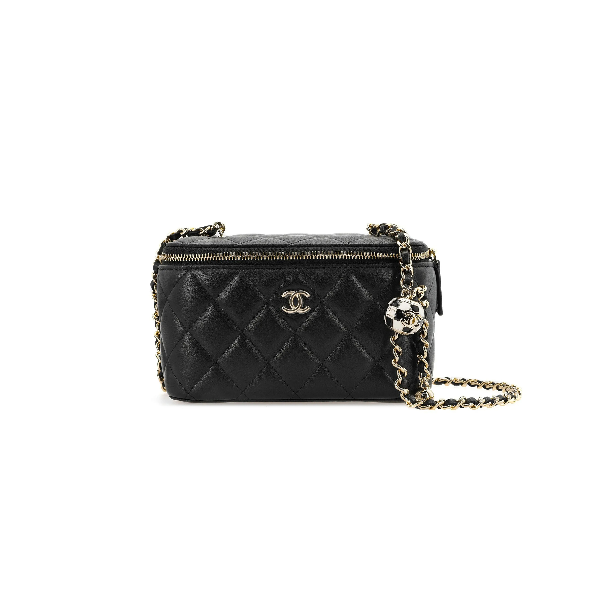 CHANEL VANITY CASE BLACK AND WHITE FOOTBALL GOLD BALL AP2303 B09985 94305 (16*10*8cm)